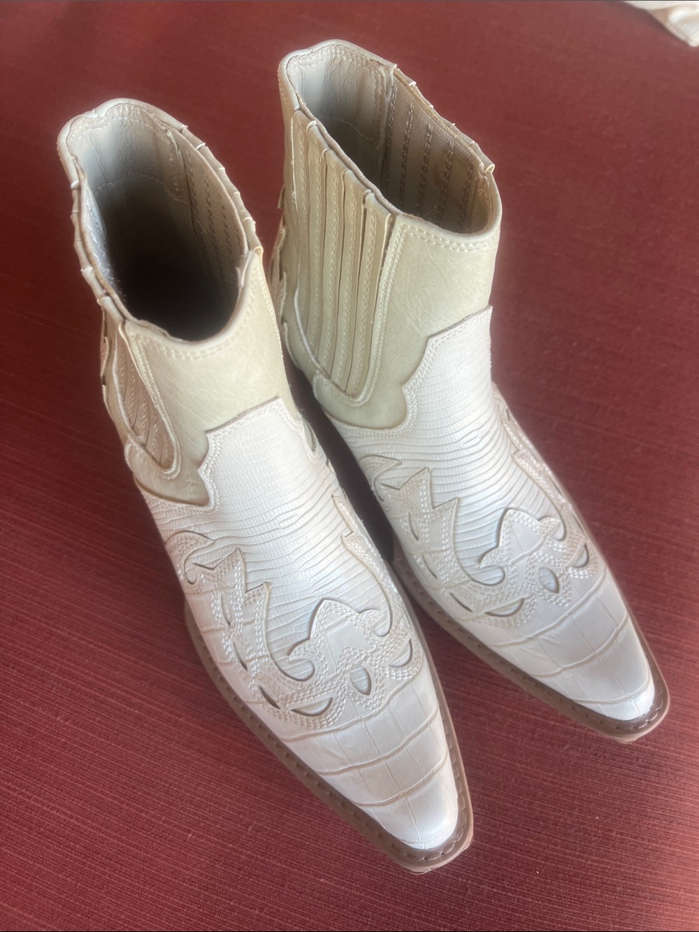 Coconuts by Matisse Cream Western Embossed Ankle Booties